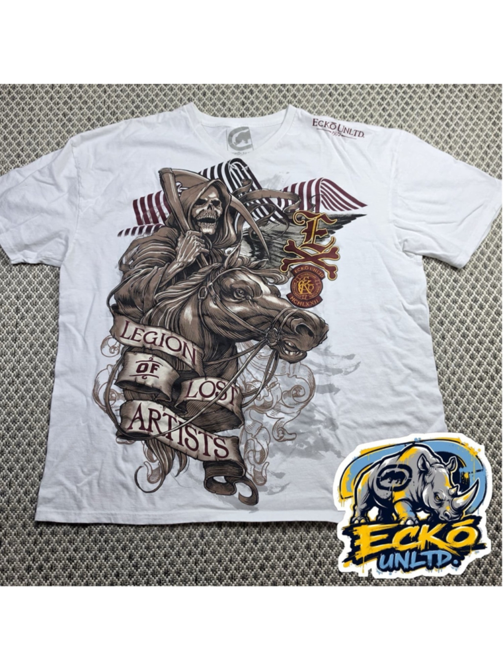 Ecko Unltd Mens 3XL Grim Reaper Horse Graphic T Shirt Y2K Legion Lost Artists